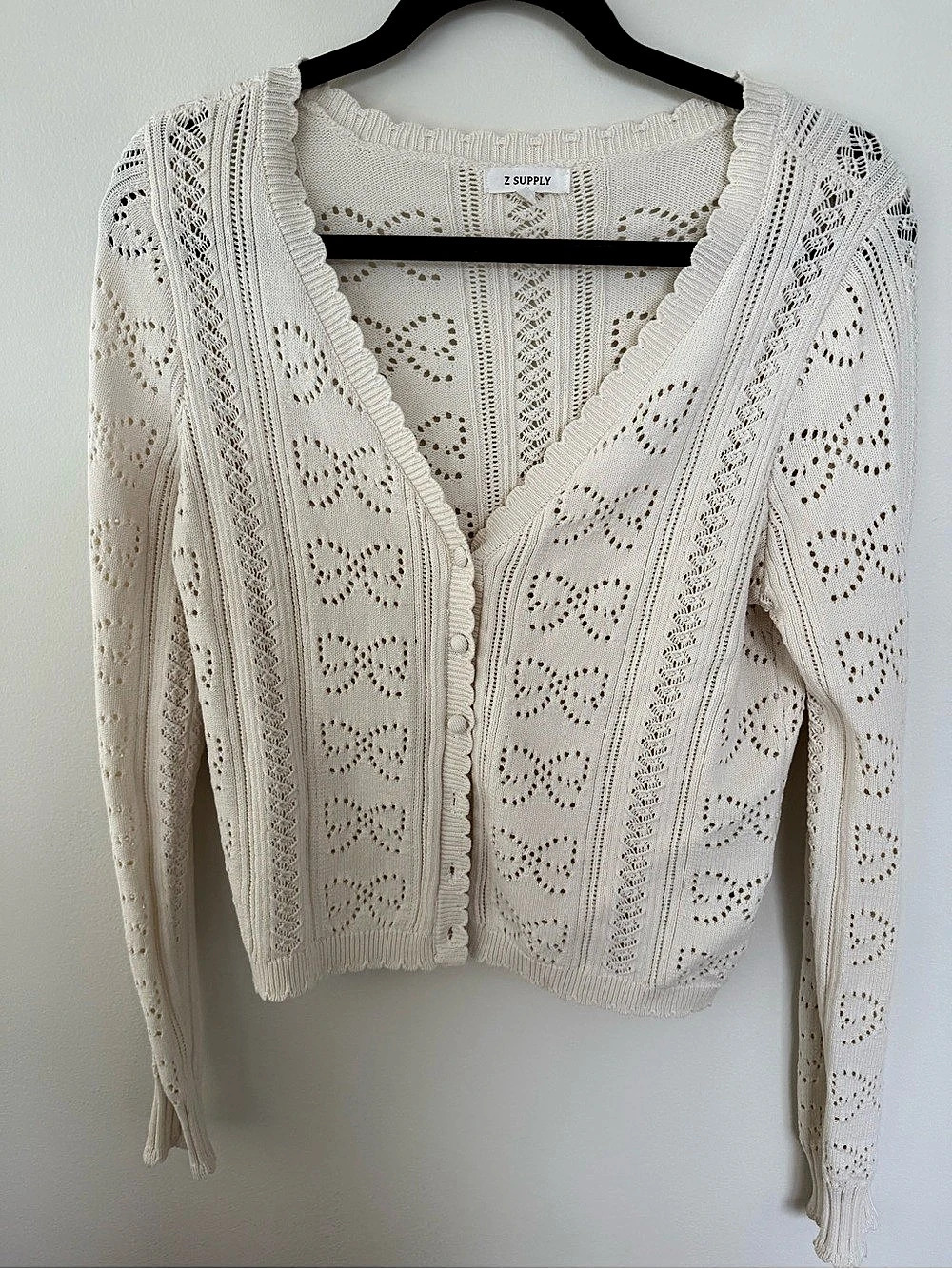 Z Supply Gema Cardigan Pointelle Cream Size Medium